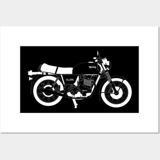 Norton Commando 850 White Outline Posters and Art